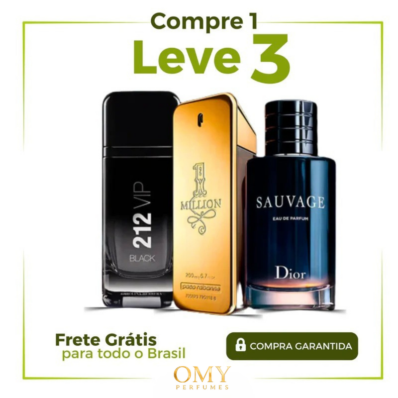 QUEIMA DE ESTOQUE - 3 Perfumes Masculinos Importados (100ml cada) - Sauvage Dior l One Million l 212 VIP Black