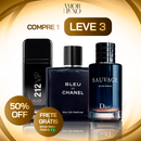 Kit 3 Perfumes Masculinos Luxuosos 100ml: Sauvage Dior, Bleu de Chanel, 212 VIP Black
