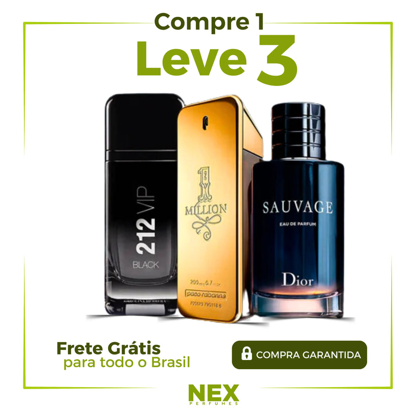 Kit 3 Perfumes Masculinos Importados: Sauvage, One Million, 212 VIP Black