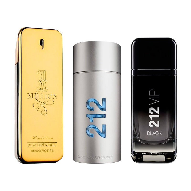 Combo Essencial 3 Perfumes Masculinos: 1 Million, 212 Men, 212 Black