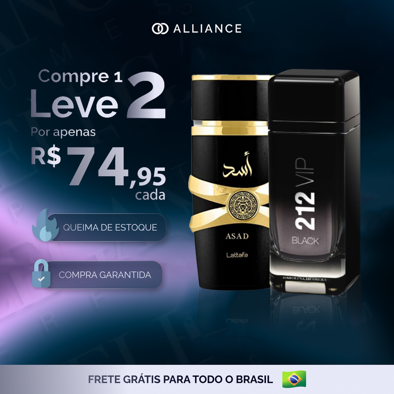 Kit Perfumes Importados Lattafa ASAD e 212 VIP BLACK 100ml Masculino Duradouro